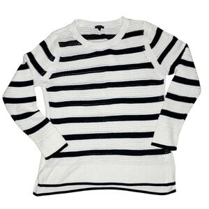 Talbots Women’s Black/White Open Knit Drop Hem Sweater-Large